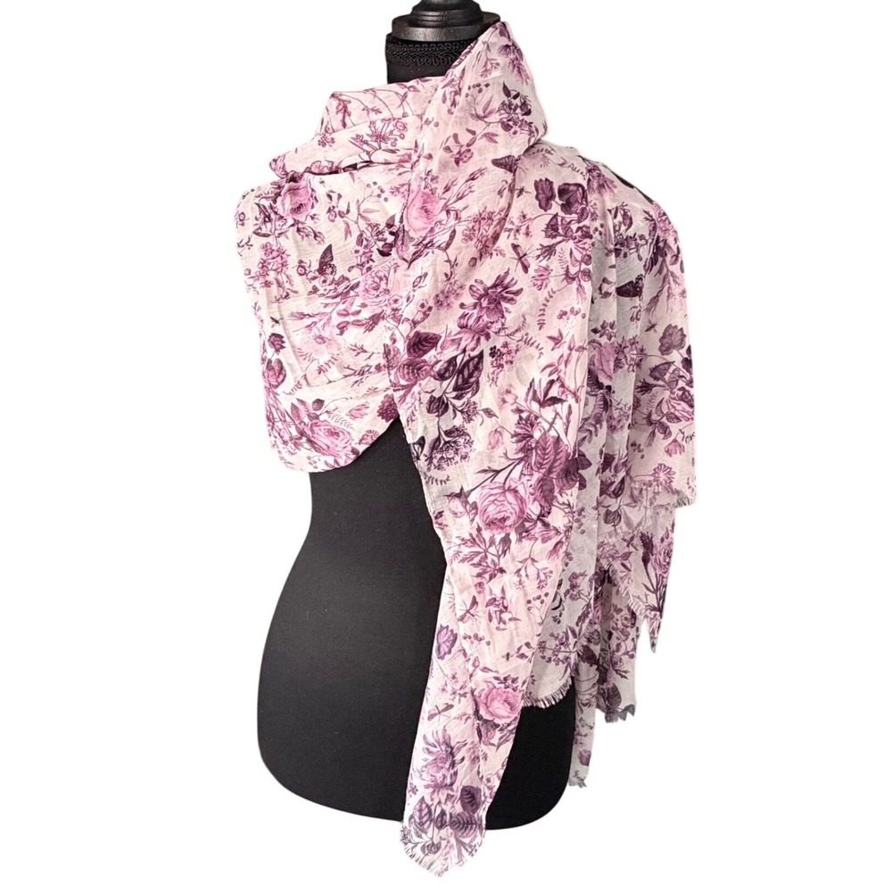 Fable England Floral Botanical Scarf Wrap Mauve Lavender Cottagecore 35"x72"